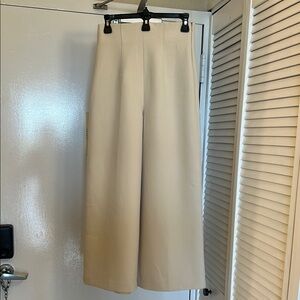 Zara Cream Wide Leg Pants Structured High-Waist